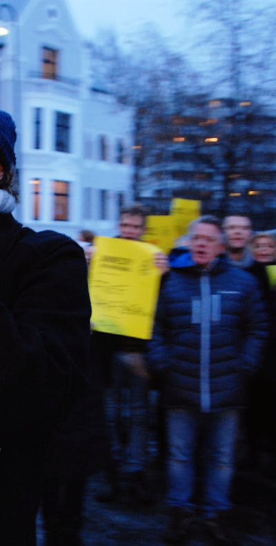 Demonstratie in de Noorse hoofdstad Oslo voor de bevrijding van de Raif Badawi, die in Saudi-Arabië tot tien jaar cel en duizend zweepslagen veroordeeld is