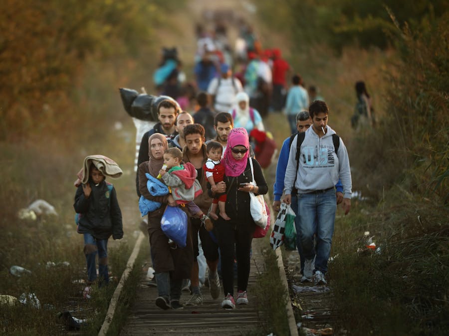 Migranten zijn in Servië op weg naar een gat in het grenshek met Hongarije