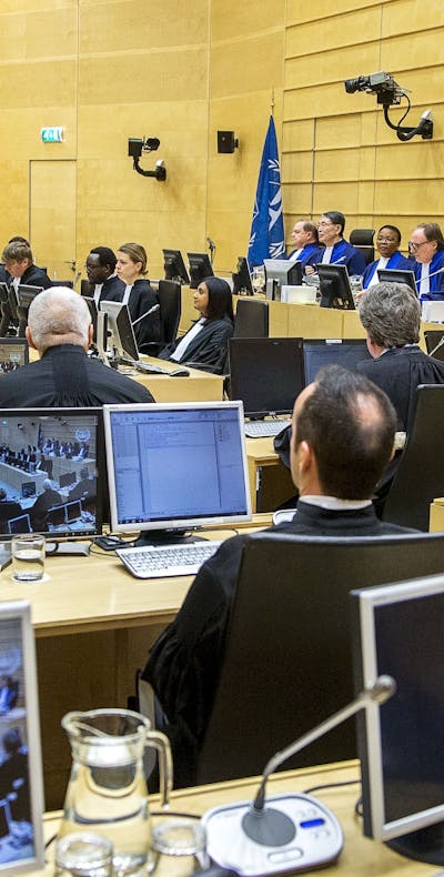 Het Internationaal Strafhof in 2015 tijdens het proces van de Congolese ex-rebellenleider Mathieu Ngudjolo Chui