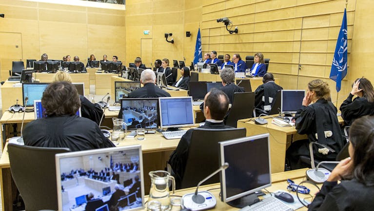 Het Internationaal Strafhof in 2015 tijdens het proces van de Congolese ex-rebellenleider Mathieu Ngudjolo Chui