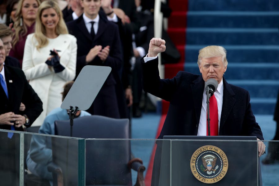 President Donald Trump bij zijn inauguratie, 20 januari 2017.