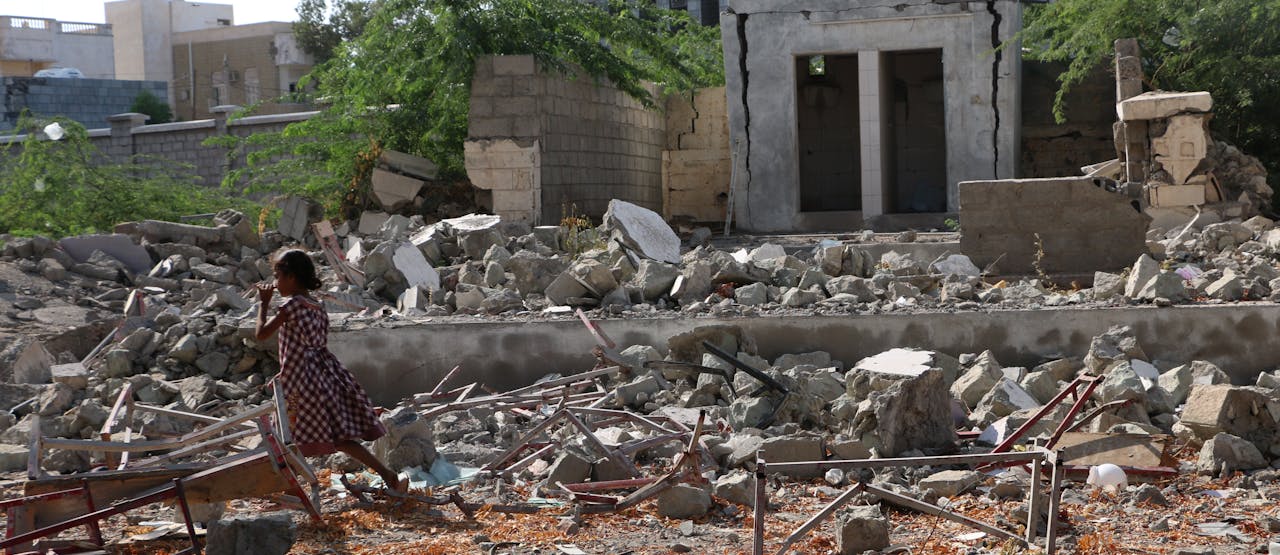 Meisjesschool in Al-Shaymeh nadat die was geraakt door een luchtaanval door de door Saudi-Arabië geleide coalitie. Hodeidah, november 2015.