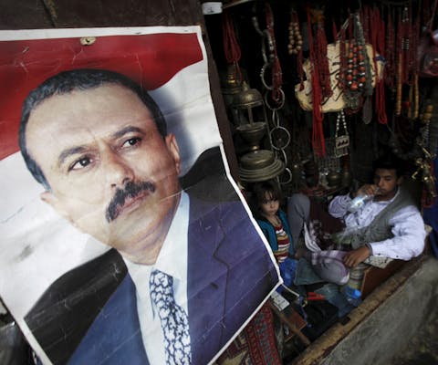 Een poster van de voormalige president Ali Abdullah Saleh, in de hoofdstad Sanaa. Een poster van de voormalige president Ali Abdullah Saleh, in de hoofdstad Sanaa.