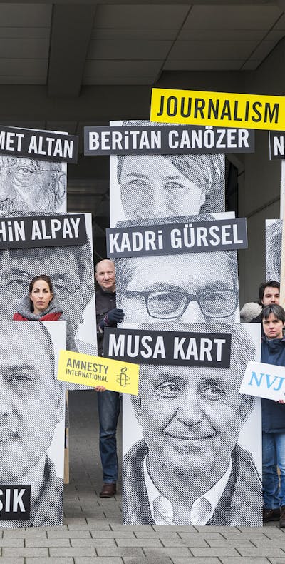 Demonstratie voor gevangen journalisten in Turkije