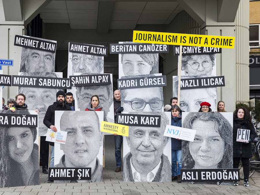 Demonstratie voor gevangen journalisten in Turkije
