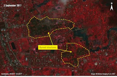 Satellietbeelden van Maungdaw, Rakhine staat, Myanmar, september 2017