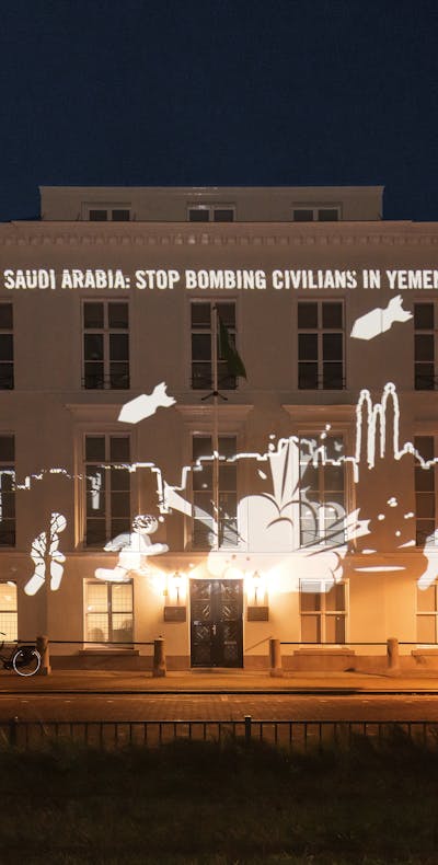 Actie bij de Saudische ambassade: stop de bombardementen in Jemen