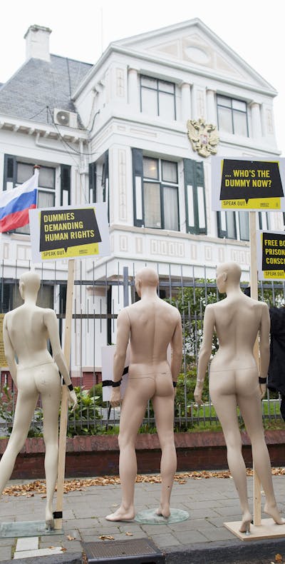 Demonstratie voor de Russische ambassade