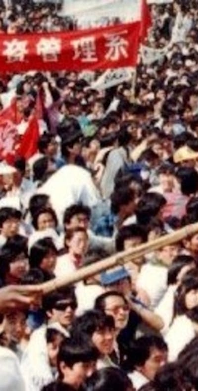 De protesten op het Tiananmenplein in Bejing in 1989.