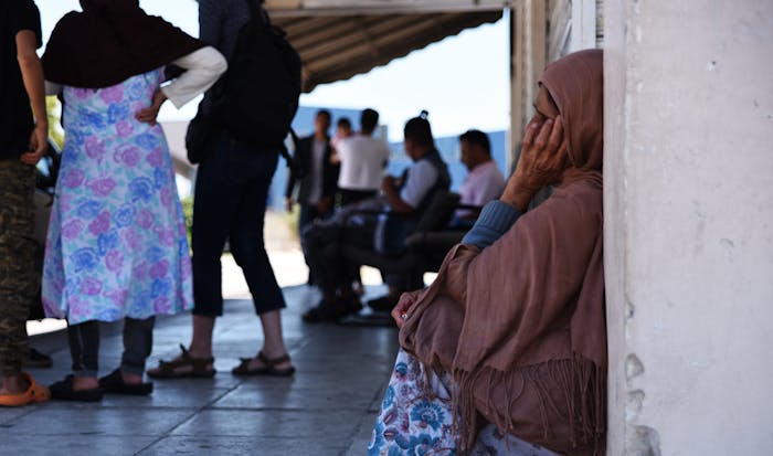 Vrouwelijke vluchtelingen in Elliniko, Griekenland