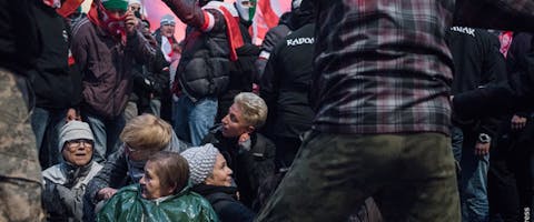 Een aantal van de vrouwen die op 11 november 2017 in Polen op Onafhankelijkheidsdag demonstreerden