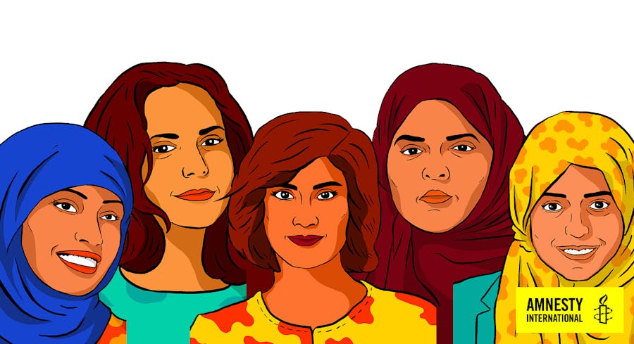 Iman al-Nafjan, Aziza al-Youssef en Ruqayyah al-Mhareb, die opkwamen voor de rechten van vrouwen zijn in Saudi-Arabië vrijgelaten Loujain al-Hathloul, Nassima al-Sada en Samar Badawi zitten nog vast.
