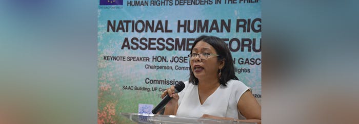 Mensenrechtenverdediger Cristina Palabay uit de Filipijnen ontving een doodsbedreiging.