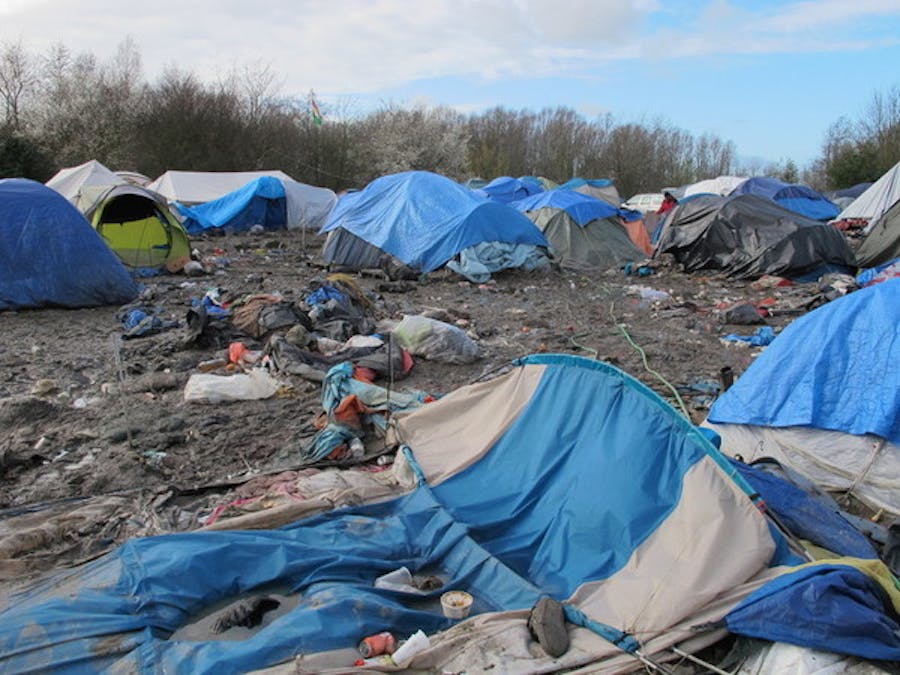 Het kamp in Grand-Synthe, in de buurt van Duinkerken in Frankrijk, voordat het eind 2016 werd ontruimd