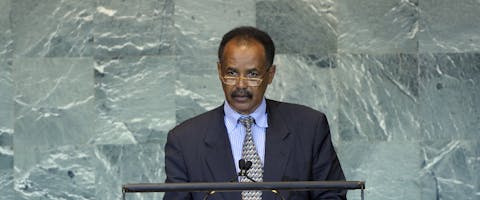 De Eritrese president Isaias Afewerki bij de VN