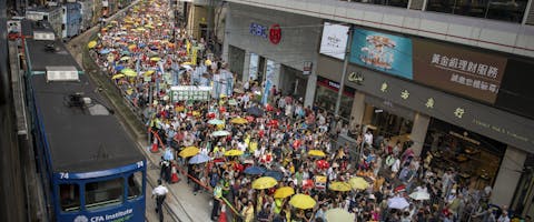 Protest op 28 april 2019 in Hongkong tegen de plannen voor een nieuwe uitleveringswet