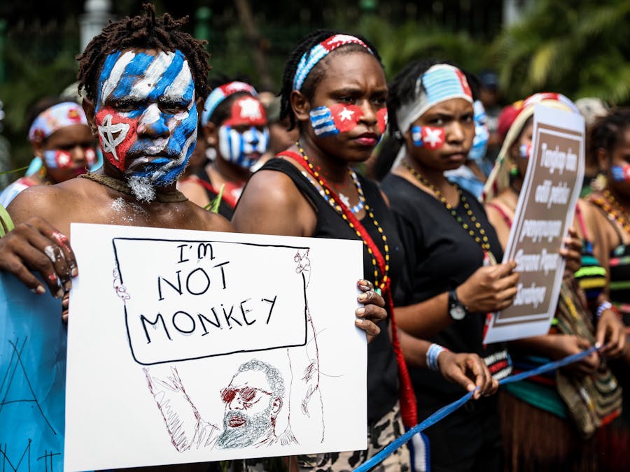 Demonstratie in Indonesië voor de onafhankelijkheid van Papoea en tegen discriminatie van Papoea's