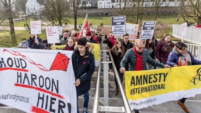 Actie in Maastricht tegen uitzetting Afghaans gezin in 2017