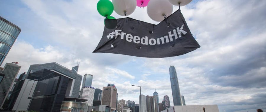 Spandoek tijdens protesten in Hongkong