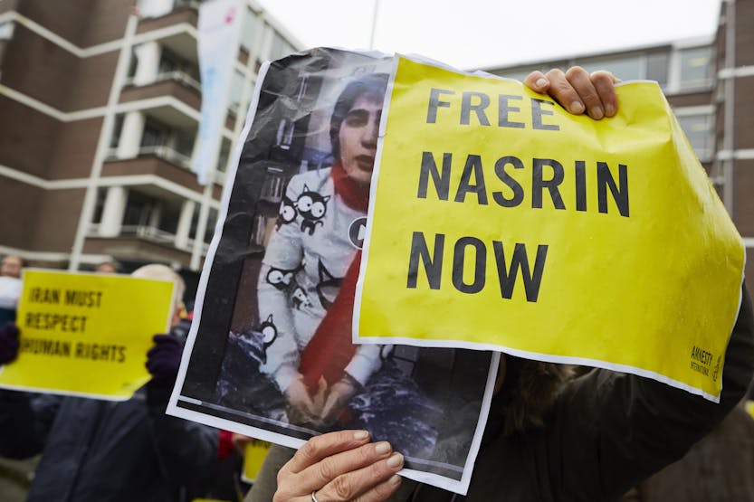 Demonstratie voor de vrijlating van Nasrin Sotoudeh bij de Iraanse ambassade in Den Haag