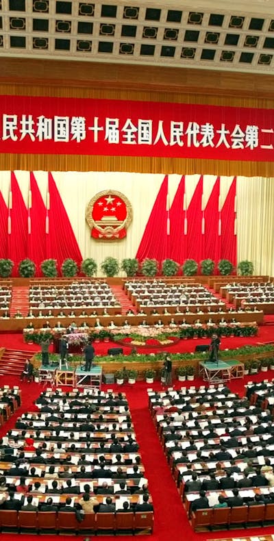 Het Nationaal Volkscongres, China's parlement, bijeen in vergadering in Beijing