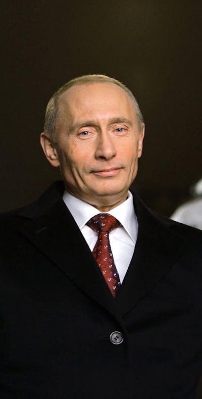 Poetin spreekt op de televisie een nieuwjaarsboodschap uit voor zijn volk in 2005.