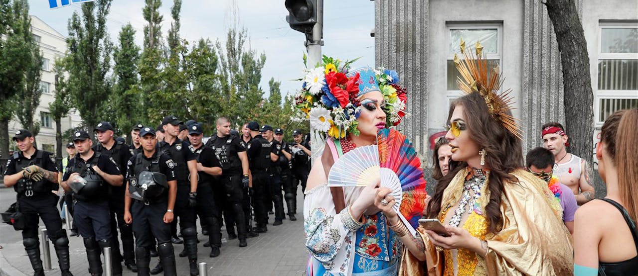 Deelnemers aan de Equality Mars van de LHBT-gemeenschap in Oekraïne, op 23 juni 2019.