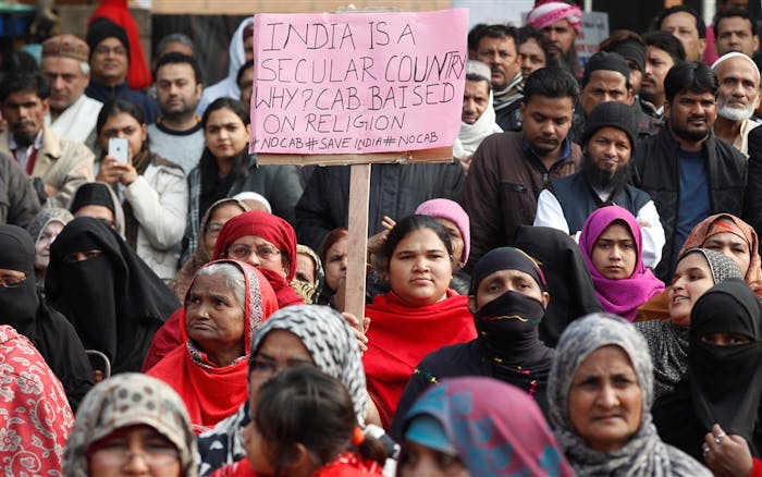 protest in de Indiase hoofdstad Delhi tegen de aanpassing van de burgerschapswet