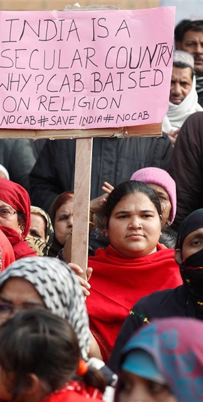 protest in de Indiase hoofdstad Delhi tegen de aanpassing van de burgerschapswet