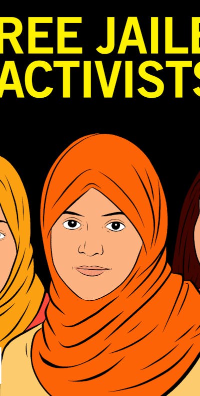 In Saudi-Arabië zitten de vreedzame activisten voor vrouwenrechten Loujain al-Hathloul, Nassima al-Sada en Samar Badawi al 2 jaar in de gevangenis. Ze zijn gemarteld en seksueel misbruikt.