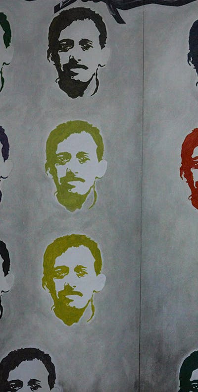 Kunstenaars hebben het gezicht van Munir getekend voor een herdenkings- expositie in september dit jaar in Semarang‚ Java.