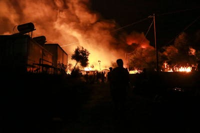 Brand in vluchtelingenkamp Moria op Lesbos