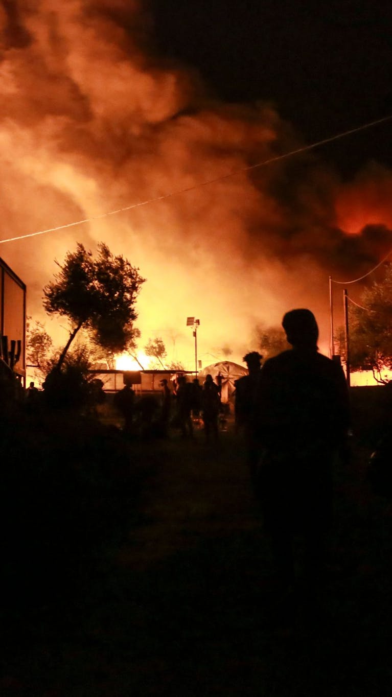 Brand in vluchtelingenkamp Moria op Lesbos