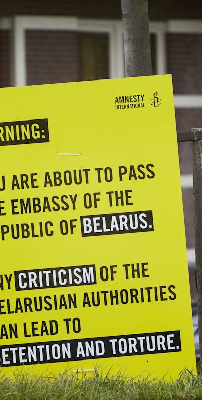 Demonstratie bij de ambassade van Belarus in Den Haag