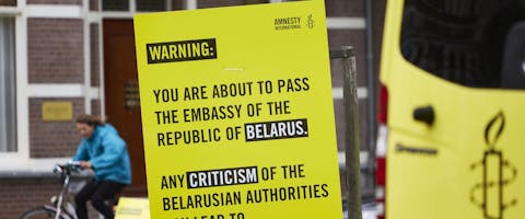 Demonstratie bij de ambassade van Belarus in Den Haag