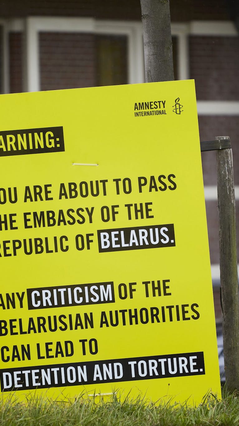Demonstratie bij de ambassade van Belarus in Den Haag