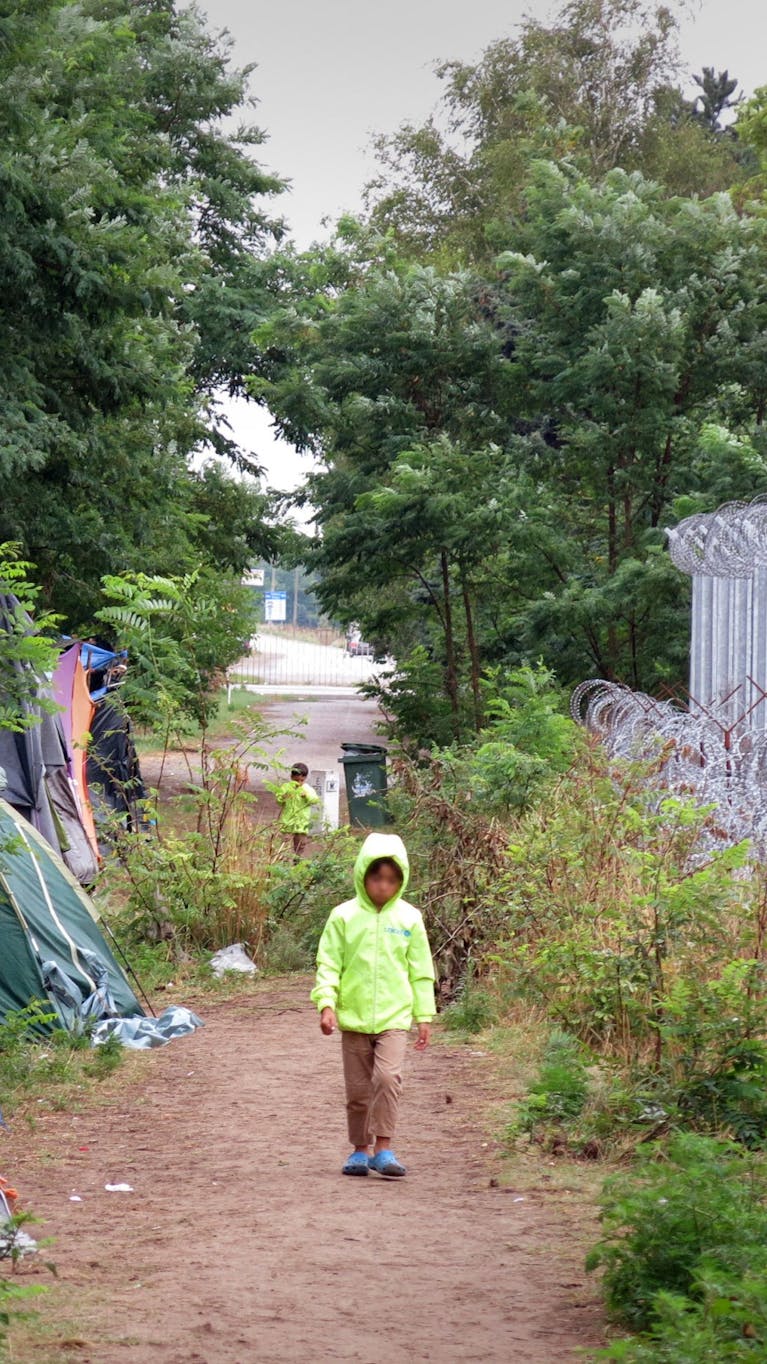Vluchtelingenkamp bij de grens tussen Hongarije en Servië (2016).