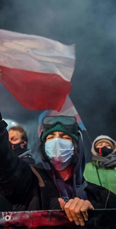 Demonstratie tegen de aanscherping van de abortuswet, Warschau, januari 2021.