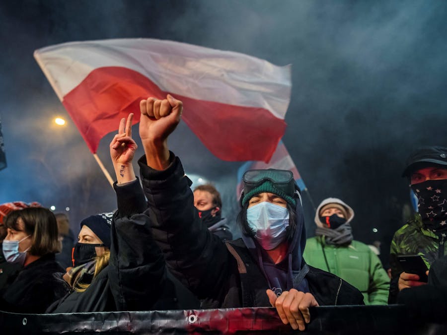 Demonstratie tegen de aanscherping van de abortuswet, Warschau, januari 2021.