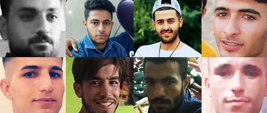 De acht slachtoffers die omkwamen tijdens protesten tegen watertekort in Khuzestan, Iran, juli 2021