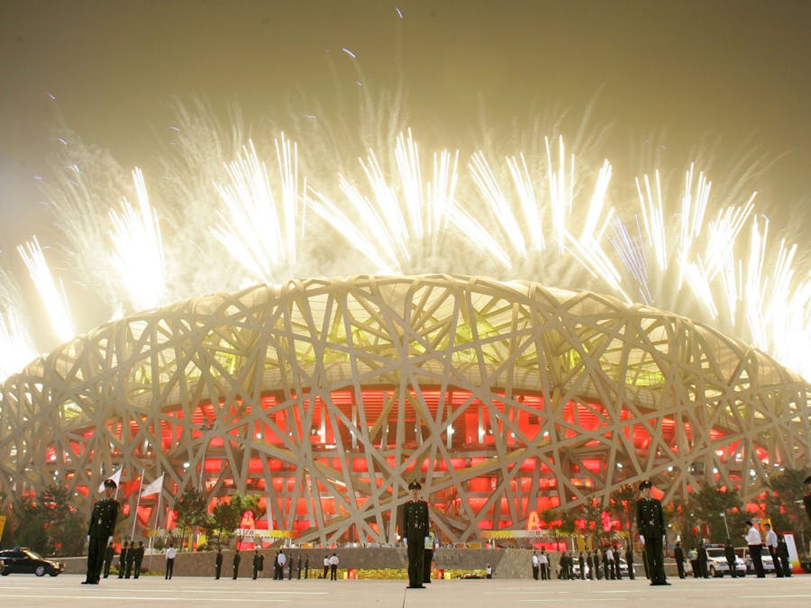 Vuurwerk tijdens de openingsceremonie van de Olympische Spelen in Beijing in 2008.