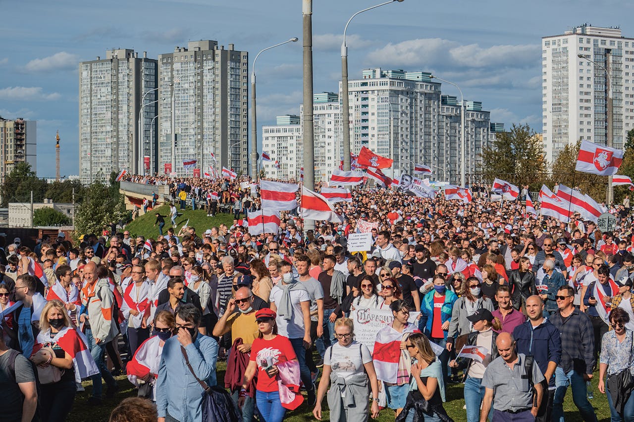 Protest in september 2020 in de Belarussische hoofdstad Minsk.