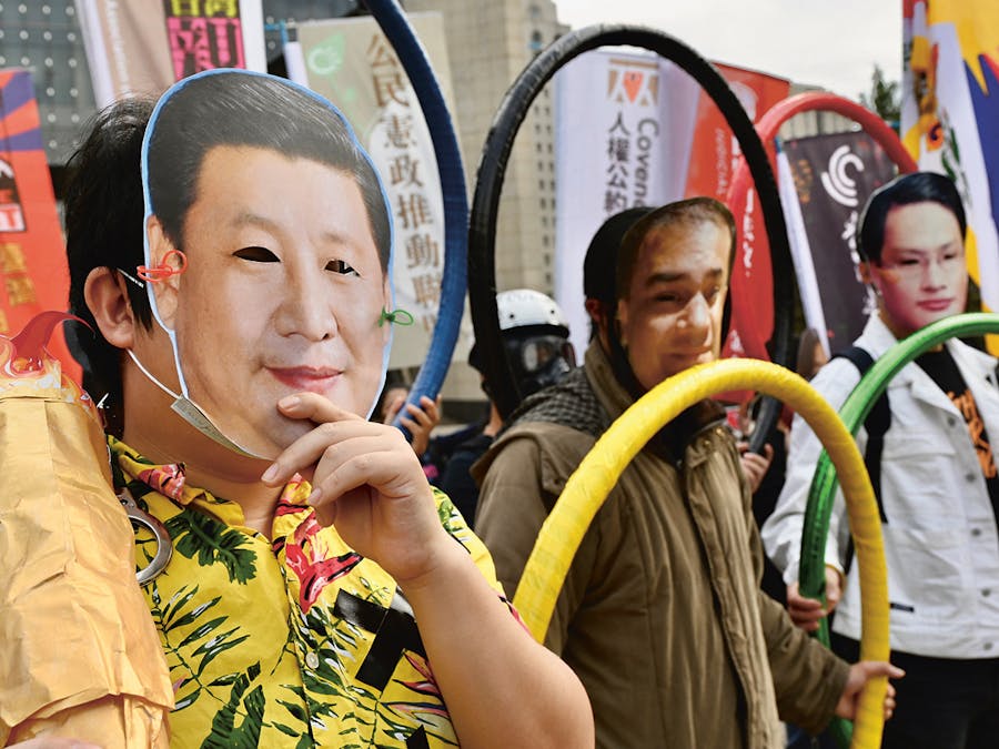 Een Taiwanees protest tegen de Olympische Winterspelen in Beijing. Taipei, 10 december 2021.