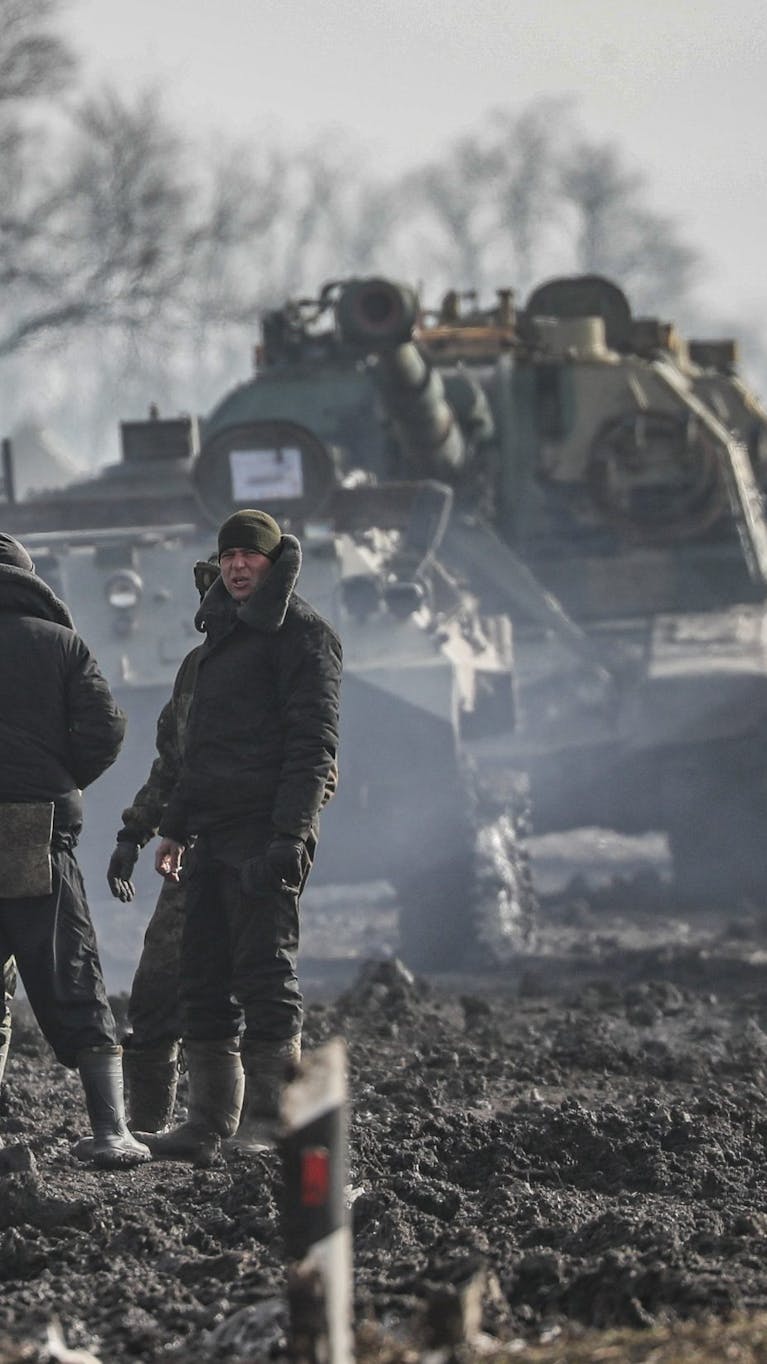 Russische militairen aan de oostgrens met Oekraïne, 22 februari 2022