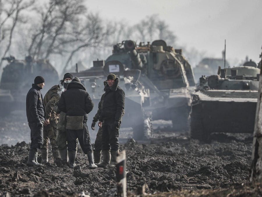Russische militairen aan de oostgrens met Oekraïne, 22 februari 2022