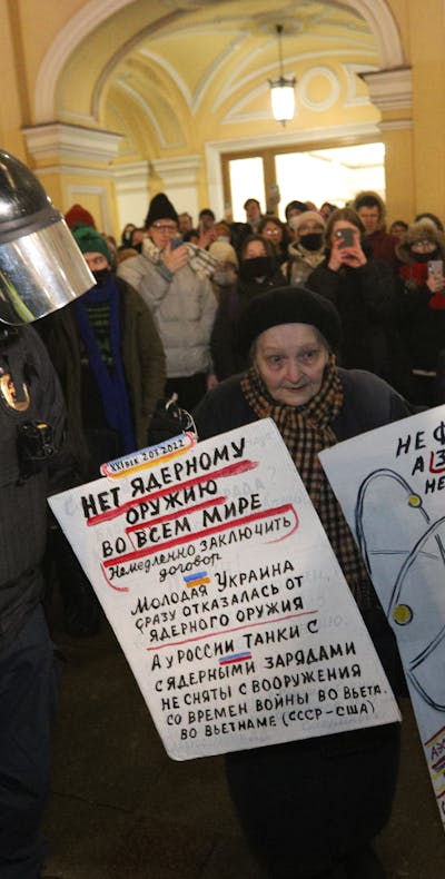 Protest tegen de oorlog in Oekraïne in Sint-Petersburg, 2 maart 2022
