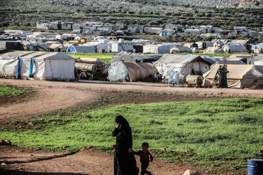 Kamp voor intern ontheemden in Noordwest-Syrië.