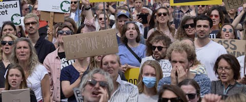 Demonstratie voor het recht op abortus op de Dam in Amsterdam, 7 mei 2022.