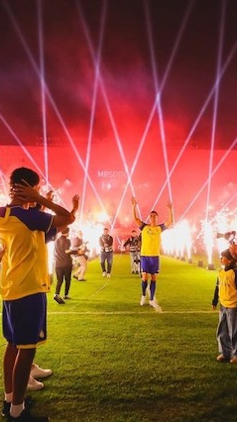 De Portugese topvoetballer Cristiano Ronaldo woont op 3 januari 2023 een introductieceremonie bij voor zijn nieuwe club Al Nassr in Riyad, Saudi-Arabië