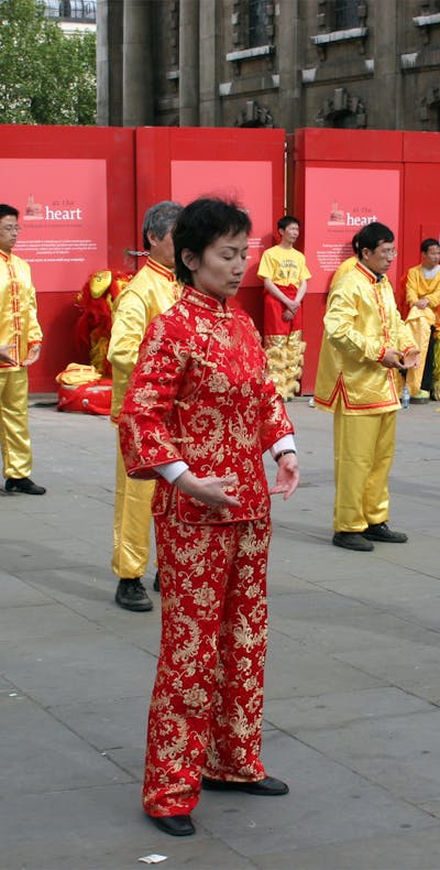 Falun Gong-meditatie in Londen in 2005. In China zijn aanhangers van Falun Gong het slachtoffer van geloofsvervolging.